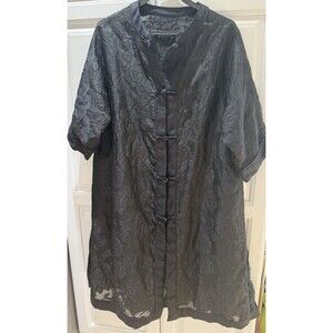 Chines Sheer Mesh Full Length Robe with Chinese Button Knots and Black Floral